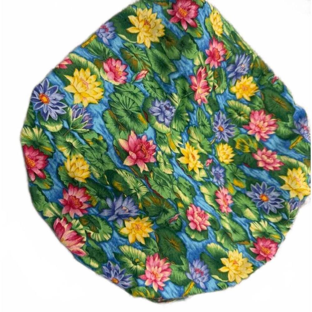 SCRUB CAP HAT NEW WITH DRAW STRINGS YELLOW PINK FLOWERS